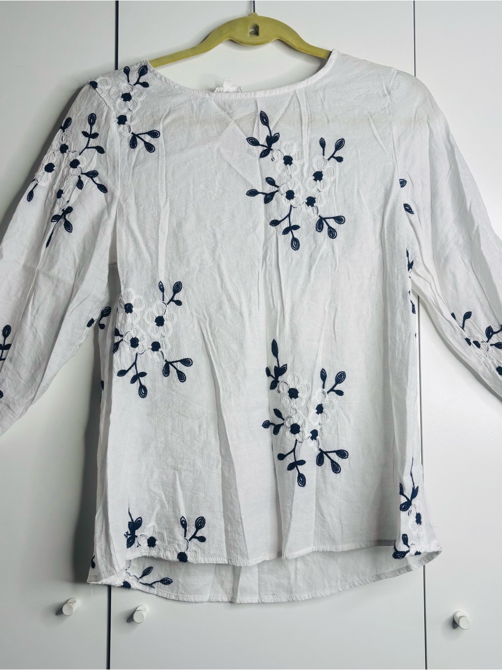 White Embroidered Floral Tunic with Navy Accents